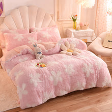 Load image into Gallery viewer, Fluffy Faux Mink &amp; Velvet Fleece Quilt Cover Set - Flower