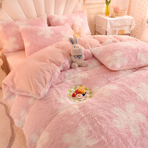 Fluffy Faux Mink & Velvet Fleece Quilt Cover Set - Flower