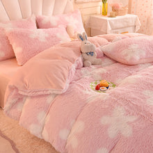 Load image into Gallery viewer, Fluffy Faux Mink &amp; Velvet Fleece Quilt Cover Set - Flower