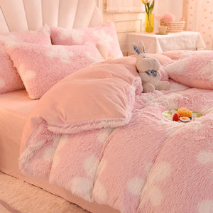 Fluffy Faux Mink & Velvet Fleece Quilt Cover Set - Flower