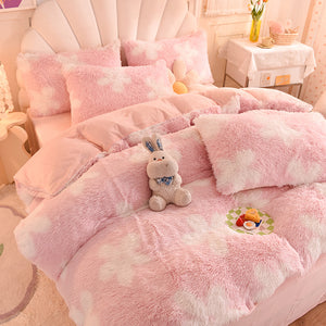 Fluffy Faux Mink & Velvet Fleece Quilt Cover Set - Flower
