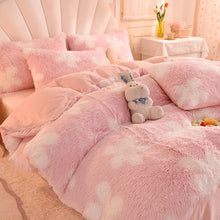 Load image into Gallery viewer, Fluffy Faux Mink &amp; Velvet Fleece Quilt Cover Set - Flower