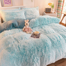 Load image into Gallery viewer, Fluffy Faux Mink &amp; Velvet Fleece Quilt Cover Set - Blue white