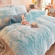 Load image into Gallery viewer, Fluffy Faux Mink &amp; Velvet Fleece Quilt Cover Set - Blue white