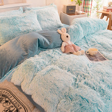 Load image into Gallery viewer, Fluffy Faux Mink &amp; Velvet Fleece Quilt Cover Set - Blue white