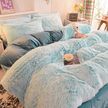 Load image into Gallery viewer, Fluffy Faux Mink &amp; Velvet Fleece Quilt Cover Set - Blue white