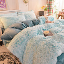 Load image into Gallery viewer, Fluffy Faux Mink &amp; Velvet Fleece Quilt Cover Set - Blue white