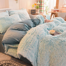 Load image into Gallery viewer, Fluffy Faux Mink &amp; Velvet Fleece Quilt Cover Set - Blue white