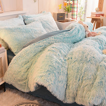 Load image into Gallery viewer, Fluffy Faux Mink &amp; Velvet Fleece Quilt Cover Set - Blue white