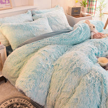 Load image into Gallery viewer, Fluffy Faux Mink &amp; Velvet Fleece Quilt Cover Set - Blue white