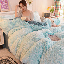 Load image into Gallery viewer, Fluffy Faux Mink &amp; Velvet Fleece Quilt Cover Set - Blue white