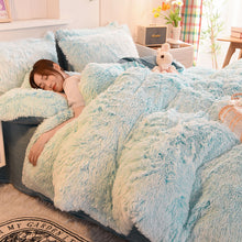 Load image into Gallery viewer, Fluffy Faux Mink &amp; Velvet Fleece Quilt Cover Set - Blue white
