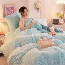 Load image into Gallery viewer, Fluffy Faux Mink &amp; Velvet Fleece Quilt Cover Set - Blue white