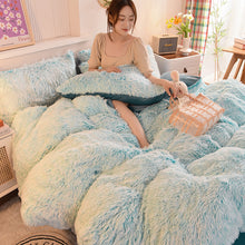 Load image into Gallery viewer, Fluffy Faux Mink &amp; Velvet Fleece Quilt Cover Set - Blue white