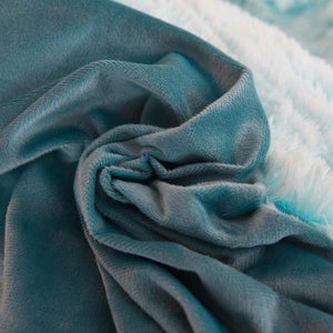 Fluffy Faux Mink & Velvet Fleece Quilt Cover Set - Blue white