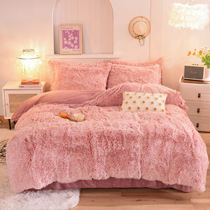 Fluffy Faux Mink & Velvet Fleece Quilt Cover Set - French Pink