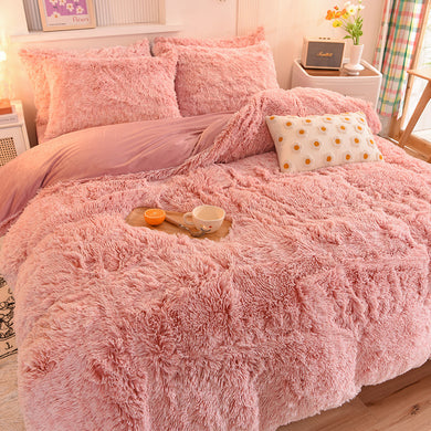 Fluffy Faux Mink & Velvet Fleece Quilt Cover Set - French Pink