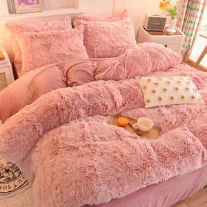 Fluffy Faux Mink & Velvet Fleece Quilt Cover Set - French Pink