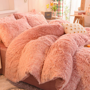 Fluffy Faux Mink & Velvet Fleece Quilt Cover Set - French Pink