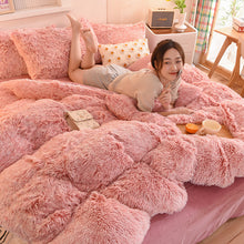 Load image into Gallery viewer, Fluffy Faux Mink &amp; Velvet Fleece Quilt Cover Set - French Pink