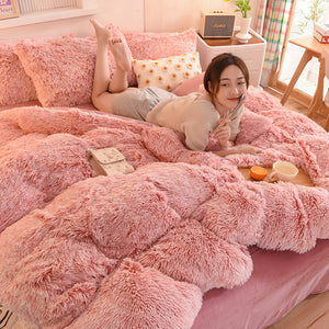 Fluffy Faux Mink & Velvet Fleece Quilt Cover Set - French Pink
