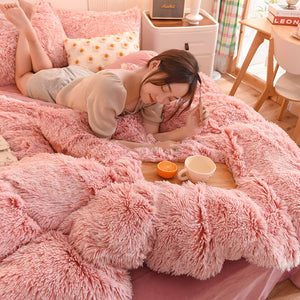 Fluffy Faux Mink & Velvet Fleece Quilt Cover Set - French Pink