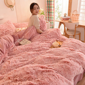 Fluffy Faux Mink & Velvet Fleece Quilt Cover Set - French Pink