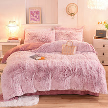 Load image into Gallery viewer, Fluffy Faux Mink &amp; Velvet Fleece Quilt Cover Set - Deep Pink White