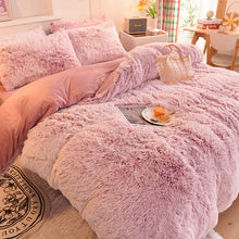 Load image into Gallery viewer, Fluffy Faux Mink &amp; Velvet Fleece Quilt Cover Set - Deep Pink White