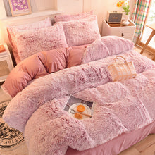 Load image into Gallery viewer, Fluffy Faux Mink &amp; Velvet Fleece Quilt Cover Set - Deep Pink White