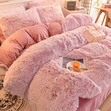 Load image into Gallery viewer, Fluffy Faux Mink &amp; Velvet Fleece Quilt Cover Set - Deep Pink White