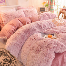 Load image into Gallery viewer, Fluffy Faux Mink &amp; Velvet Fleece Quilt Cover Set - Deep Pink White