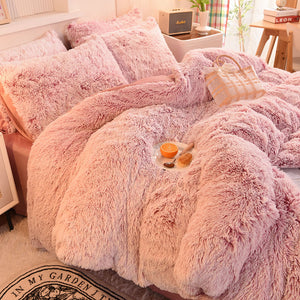 Fluffy Faux Mink & Velvet Fleece Quilt Cover Set - Deep Pink White