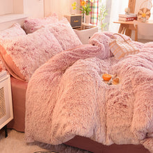 Load image into Gallery viewer, Fluffy Faux Mink &amp; Velvet Fleece Quilt Cover Set - Deep Pink White