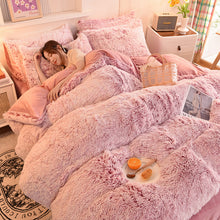Load image into Gallery viewer, Fluffy Faux Mink &amp; Velvet Fleece Quilt Cover Set - Deep Pink White