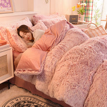 Load image into Gallery viewer, Fluffy Faux Mink &amp; Velvet Fleece Quilt Cover Set - Deep Pink White