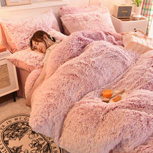 Load image into Gallery viewer, Fluffy Faux Mink &amp; Velvet Fleece Quilt Cover Set - Deep Pink White