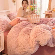 Load image into Gallery viewer, Fluffy Faux Mink &amp; Velvet Fleece Quilt Cover Set - Deep Pink White