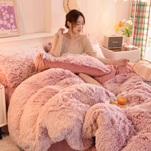 Load image into Gallery viewer, Fluffy Faux Mink &amp; Velvet Fleece Quilt Cover Set - Deep Pink White