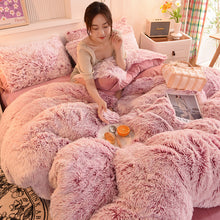 Load image into Gallery viewer, Fluffy Faux Mink &amp; Velvet Fleece Quilt Cover Set - Deep Pink White