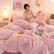 Load image into Gallery viewer, Fluffy Faux Mink &amp; Velvet Fleece Quilt Cover Set - Deep Pink White