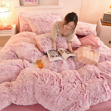 Load image into Gallery viewer, Fluffy Faux Mink &amp; Velvet Fleece Quilt Cover Set - Deep Pink White