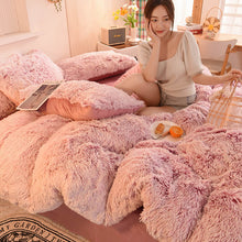 Load image into Gallery viewer, Fluffy Faux Mink &amp; Velvet Fleece Quilt Cover Set - Deep Pink White