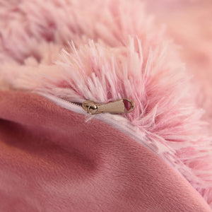 Fluffy Faux Mink & Velvet Fleece Quilt Cover Set - Deep Pink White