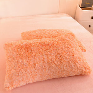 Fluffy Faux Mink & Velvet Fleece Quilt Cover Set - Orange white