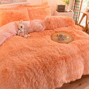 Fluffy Faux Mink & Velvet Fleece Quilt Cover Set - Orange white