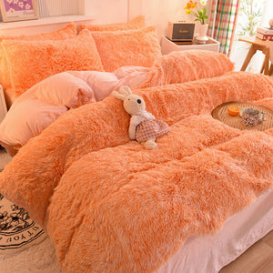 Fluffy Faux Mink & Velvet Fleece Quilt Cover Set - Orange white