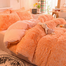 Load image into Gallery viewer, Fluffy Faux Mink &amp; Velvet Fleece Quilt Cover Set - Orange white
