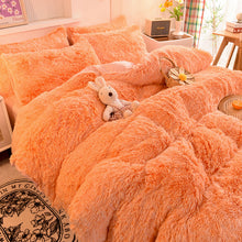 Load image into Gallery viewer, Fluffy Faux Mink &amp; Velvet Fleece Quilt Cover Set - Orange white