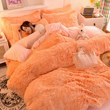 Load image into Gallery viewer, Fluffy Faux Mink &amp; Velvet Fleece Quilt Cover Set - Orange white